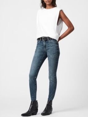 All Saints Miller Size Me Mid Rise Skinny Jeans in Washed Indigo - Small